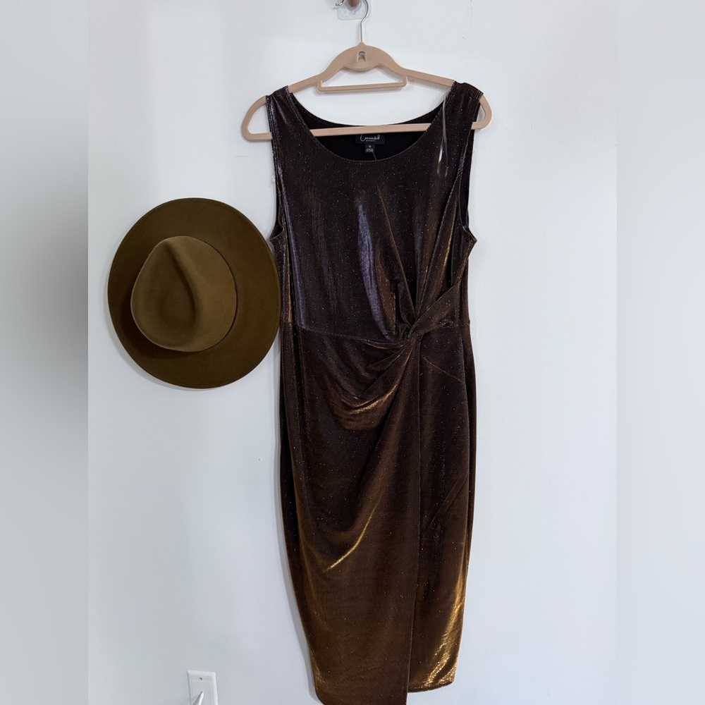 Nordstrom Copper Metallic Ruched Sheath Midi Dress (changes color when you move)